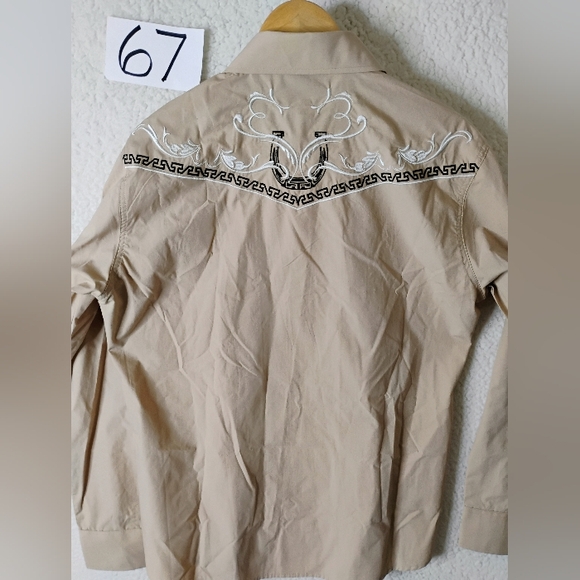 Ace of Diamonds Men's Large Western Rodeo Ranchwear Beige Button Up Long Sleeve - Picture 8 of 11